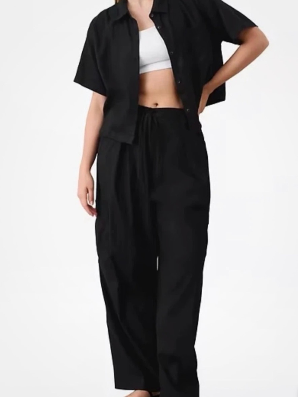 NWT Athleta Paradise Straight Leg Cargo Black Linen Blend Pant Sz Medium. - Picture 5 of 7